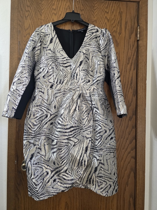 Eloquii Silver Sequin Wrap-Front Long Sleeve Dress Women Size 16 Plus
